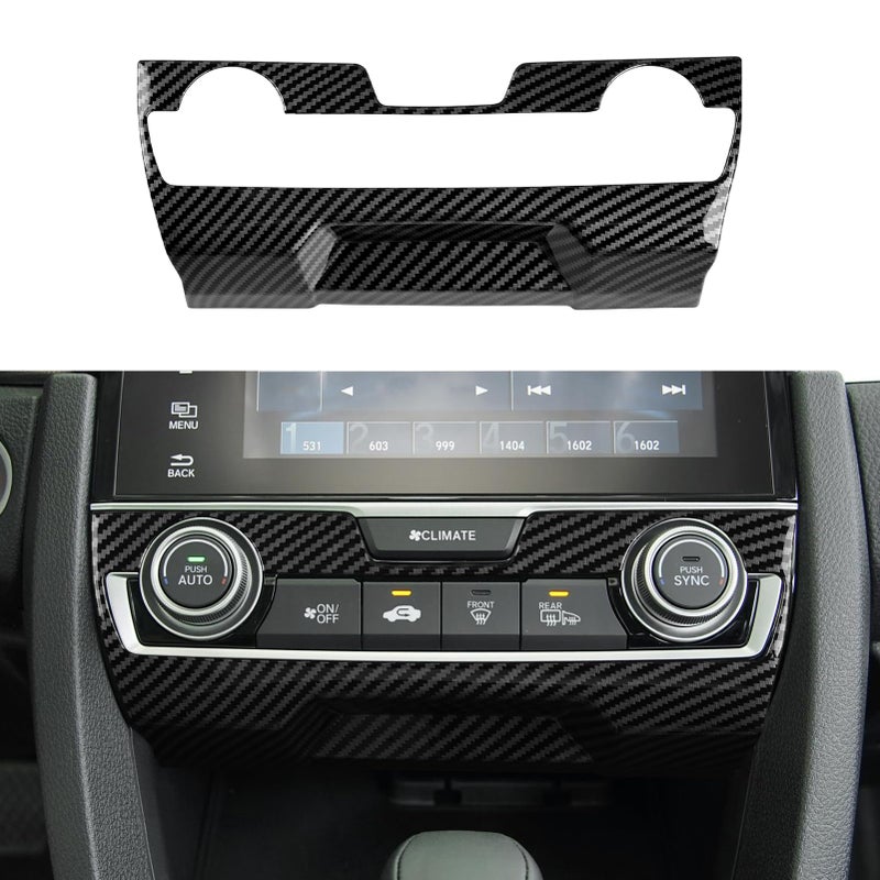 BRMYL Air Condiitioning Center Console Panel Decals for 2016-2021 Honda Civic 10th Gen Accessories ABS Carbon Fiber Stickers  NOT for The CAR with Warmer Buttons - Image 1